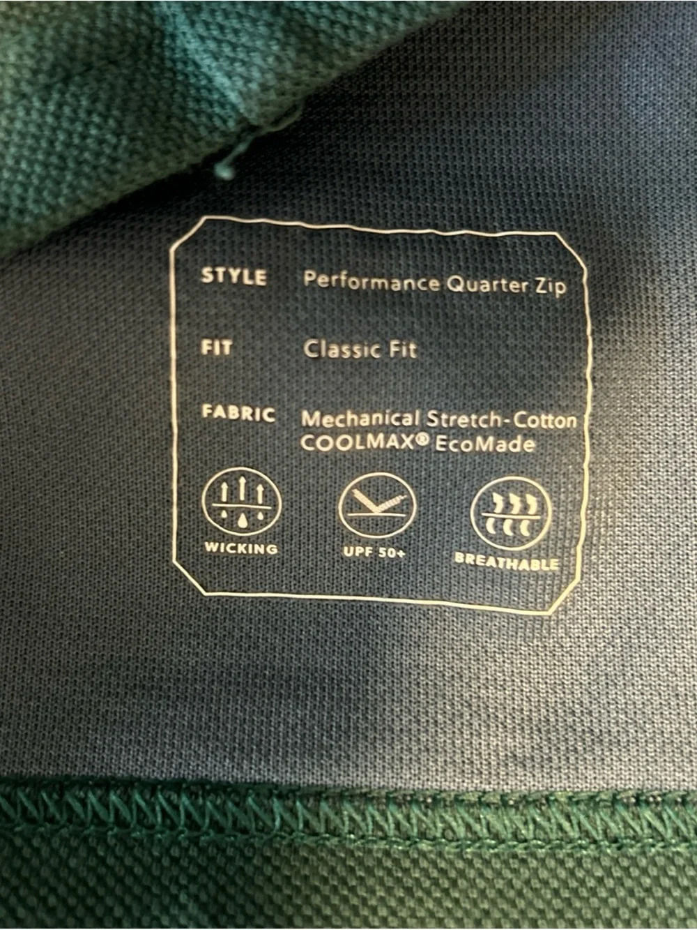 J Crew Performance Coolmax Quarterzip Pullover Men's Large Forest Green